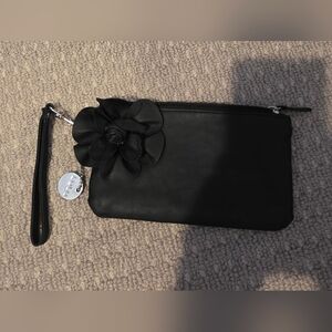 Elegant Black Clutch with Floral Accent